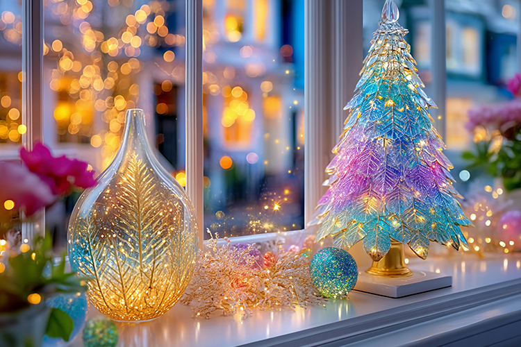 Christmas tree with colorful lights. High quality photo