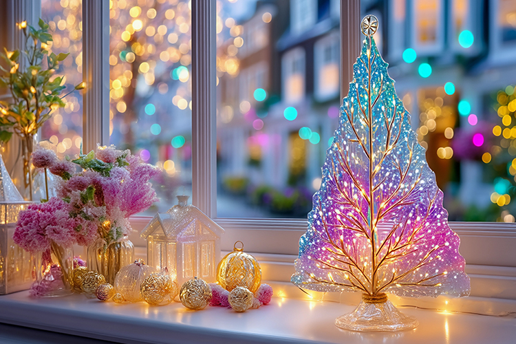 Christmas tree with colorful lights. High quality photo