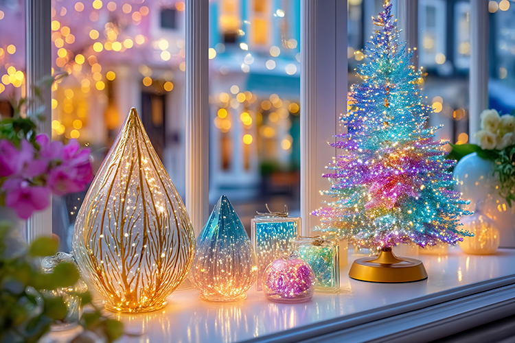 Christmas tree with colorful lights. High quality photo