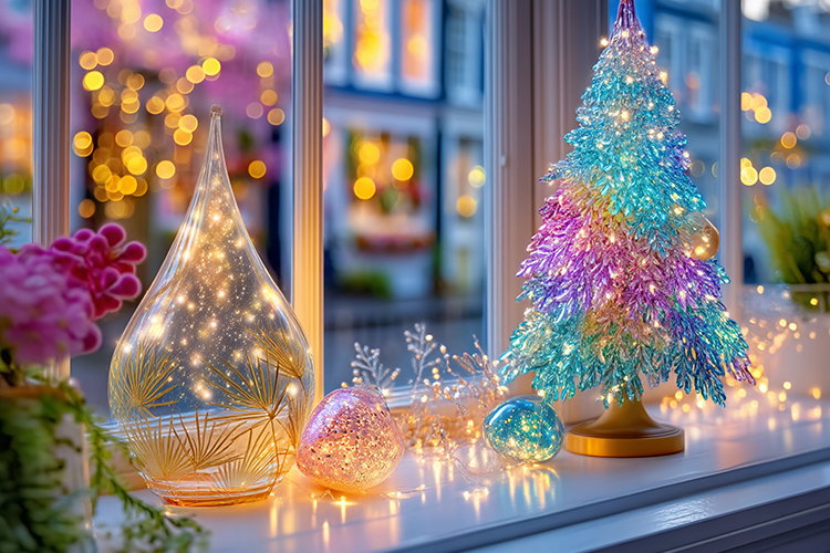 Christmas tree with colorful lights. High quality photo