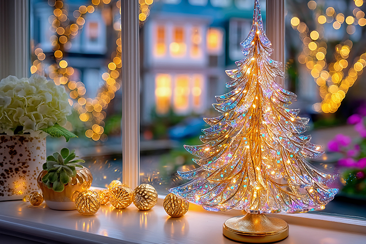 Christmas tree with colorful lights. High quality photo