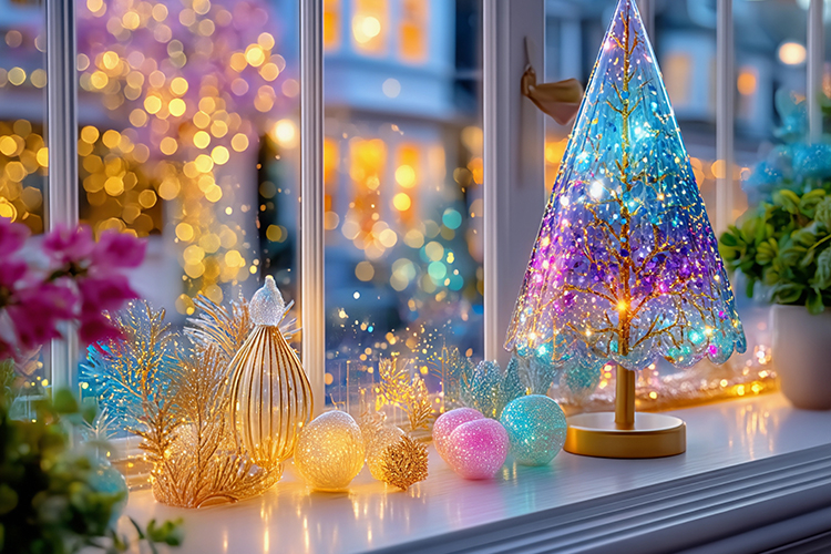 Christmas tree with colorful lights. High quality photo