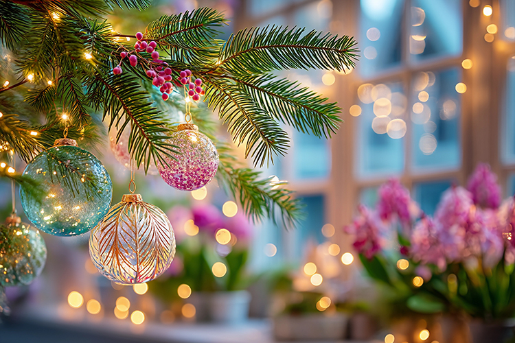 Christmas tree with colorful lights. High quality photo