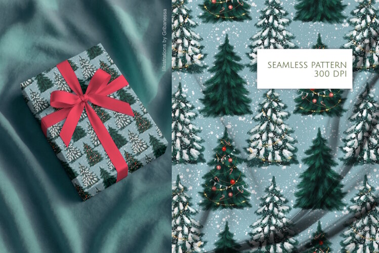 Christmas Trees Winter Seamless Pattern example image 1