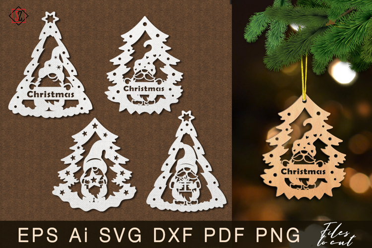 Christmas tree decorations with gnomes. Cut out.