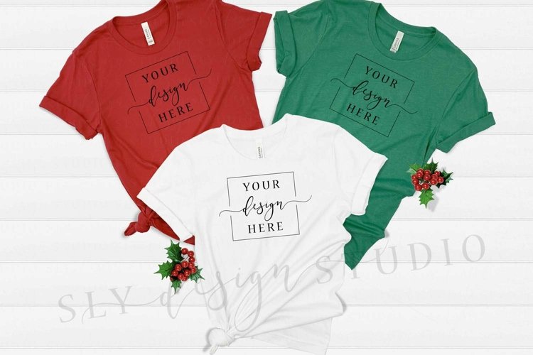 Christmas Shirts Mockup 3 Bella Canvas Group Styled Flatlay