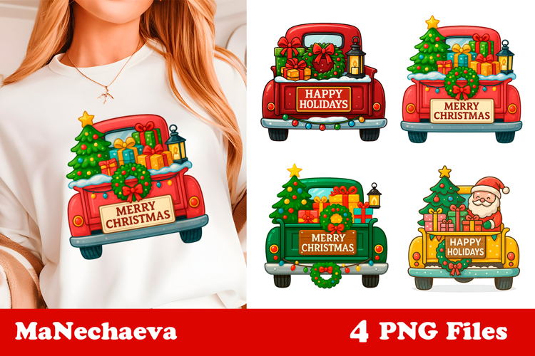 Vintage Christmas Truck Clipart | Holiday Sublimation Design