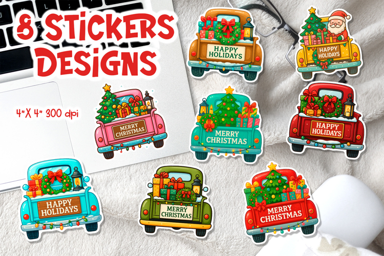 Christmas Truck Stickers Printable | Holiday PNG Designs