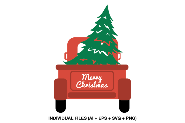 Christmas Truck SVG, Back View Holiday Pickup PNG