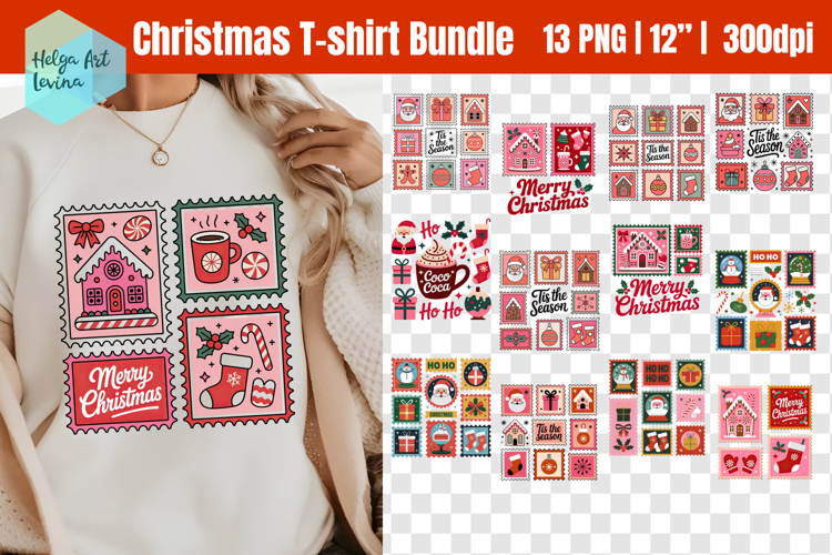 Christmas postage stamp Bundle T-shirt PNG