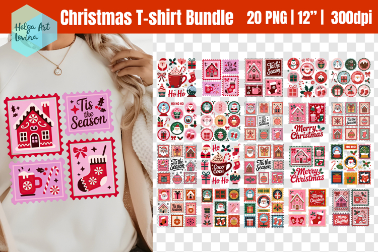 Christmas postage stamp Bundle T-shirt PNG