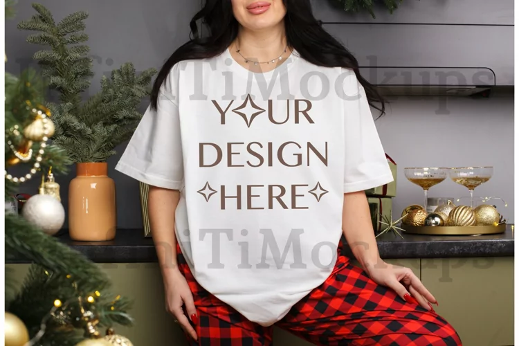 Christmas tshirt mockup Comfort colors 1717 White Real model