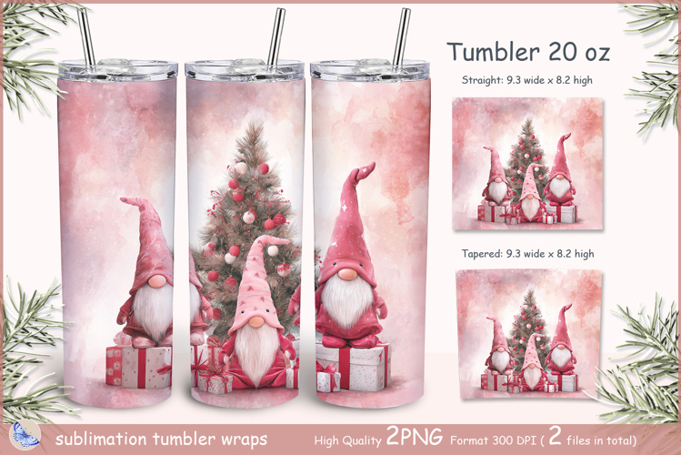 Christmas Tumbler gnomes| pink Wrap Tumbler Merry Christmas