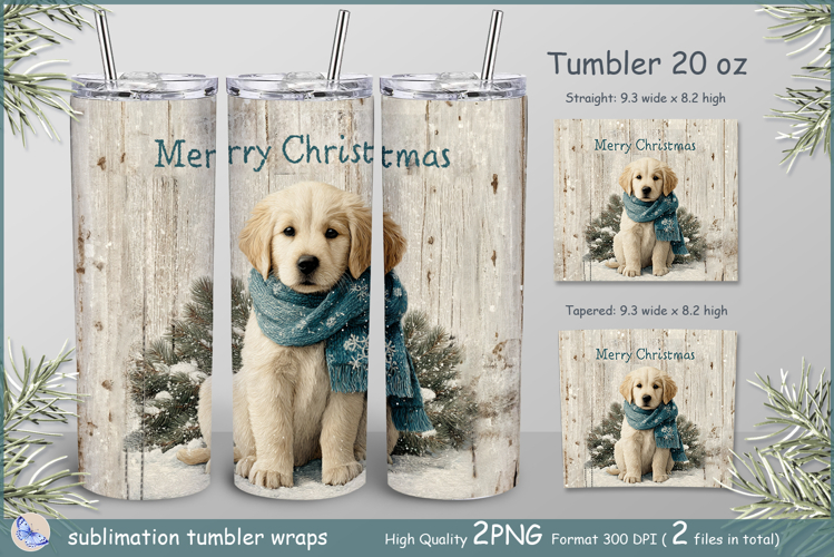 Merry Christmas Tumbler|Christmas puppy Wrap Tumbler|dog