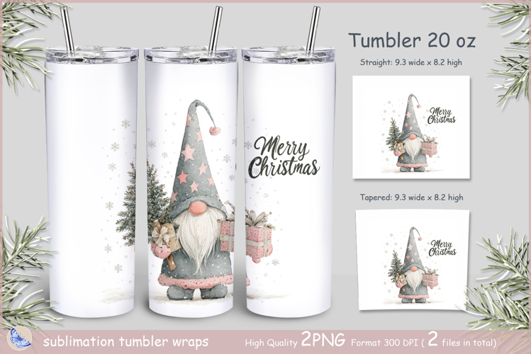 Christmas Tumbler gnome| white Wrap Tumbler Merry Christmas