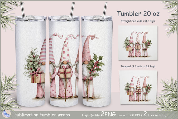 Christmas Tumbler gnomes| pink Wrap Tumbler Merry Christmas