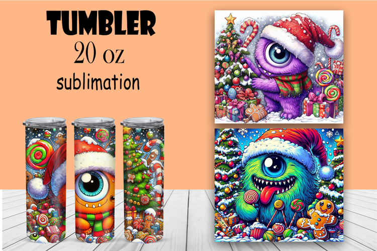 Cute monster tumbler Christmas sublimation