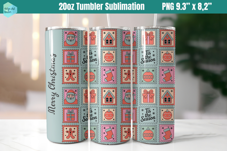 Christmas postage stamp 20 OZ Skinny Tumbler Sublimation