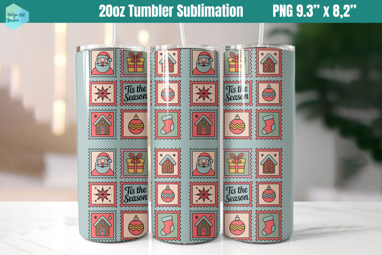 Christmas postage stamp 20 OZ Skinny Tumbler Sublimation