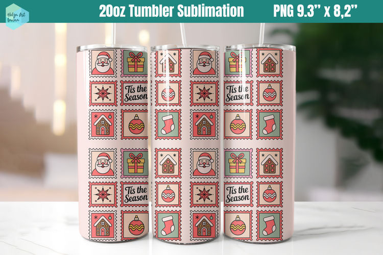 Christmas postage stamp 20 OZ Skinny Tumbler Sublimation