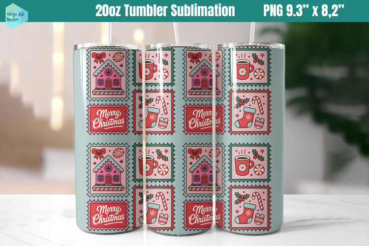 Christmas postage stamp 20 OZ Skinny Tumbler Sublimation