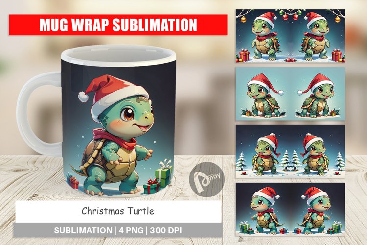 Mug Wrap Design Cartoon Christmas Turtle
