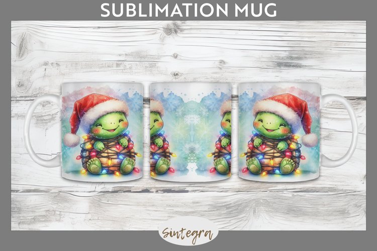 Christmas Turtle v1 Entangled in Lights Mug Wrap Sublimation