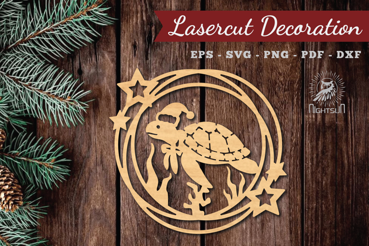 Christmas Turtle Lasercut Round SVG