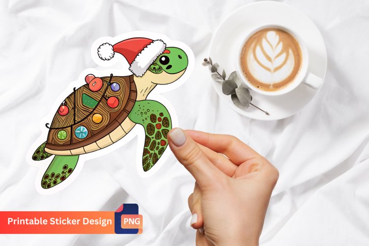 Christmas Turtle Sticker, Holiday Turtle Decal