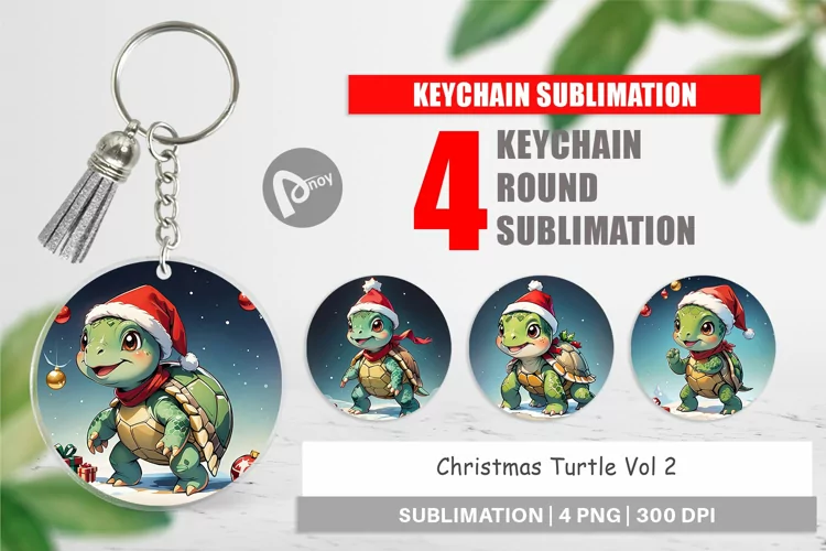 Keychain Cartoon Christmas Turtle