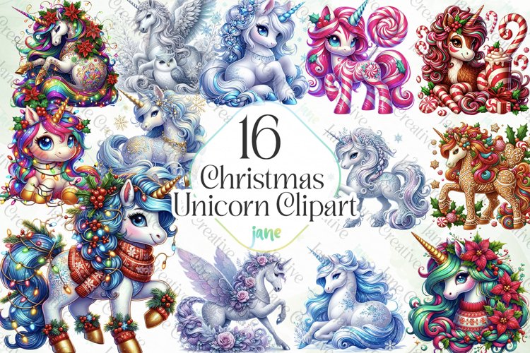 Christmas Unicorn Clipart Sublimation