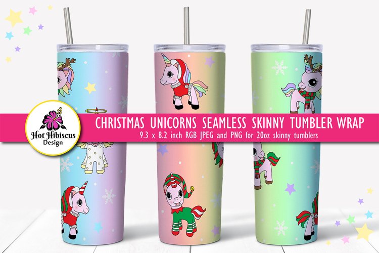 Christmas Unicorns 20oz Skinny Tumbler Sublimation Wrap