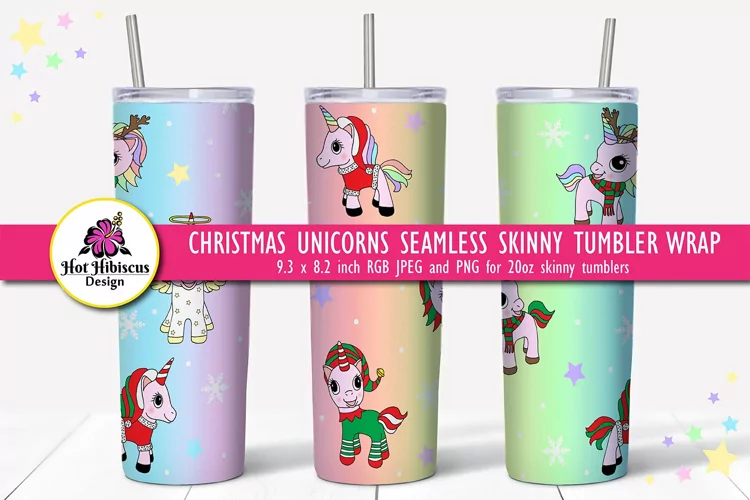 Christmas Unicorns 20oz Skinny Tumbler Sublimation Wrap