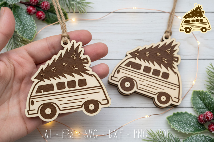 Christmas Van Ornament Laser Cut - Christmas Tree Decoration