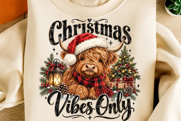 Christmas Vibes Only PNG / Highland Cow Shirt Png