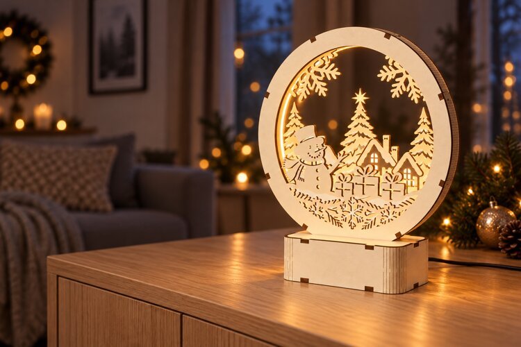 Christmas Village LED Lamp SVG - 3 mm Layered Laser Cut example image 1