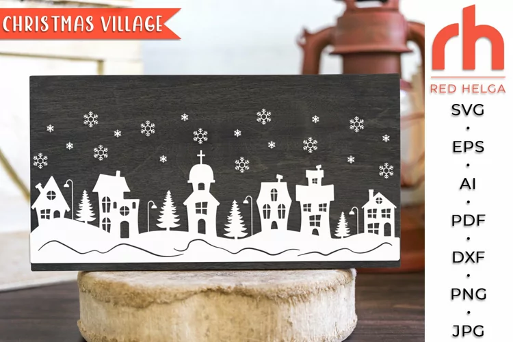 Christmas Village SVG, Winter Street DXF, Snowy Landscape
