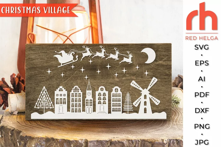 Christmas Village SVG, Winter Street DXF, Snowy Landscape