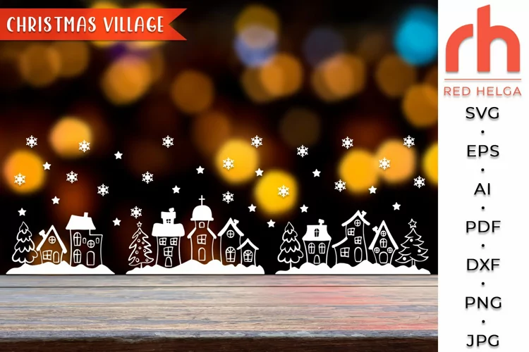 Christmas Village SVG, Winter Street DXF, Snowy Landscape
