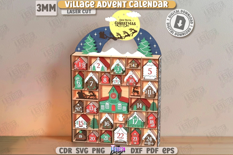 Christmas Advent Calendar Laser Cut |Christmas Village| Xmas