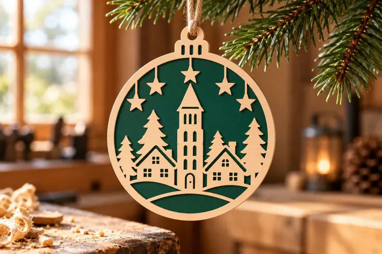 Christmas Village Church Tower Ornament SVG