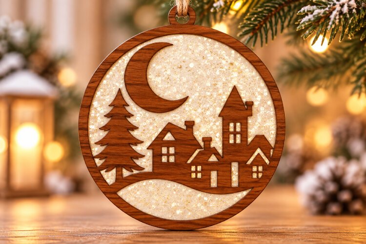 Christmas Village Door Hanger SVG Laser Cut example image 1