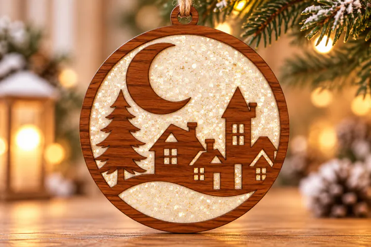 Christmas Village Door Hanger SVG Laser Cut
