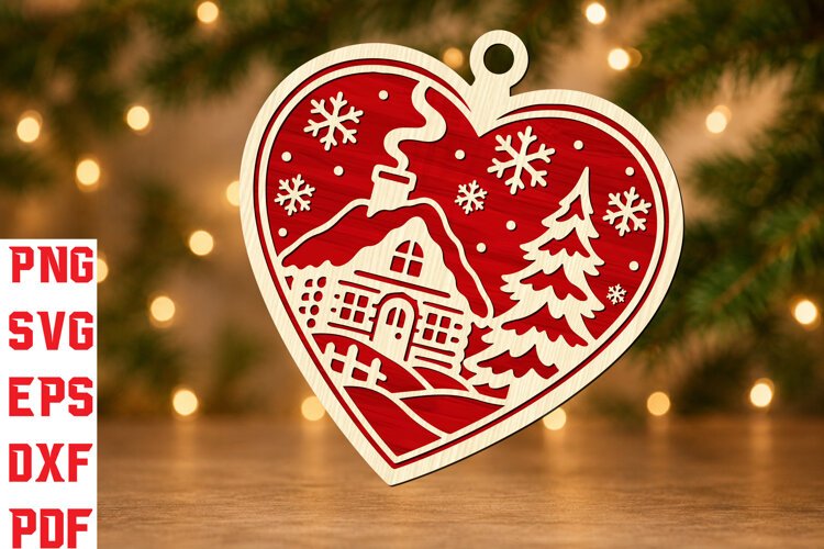Christmas Village Heart Ornament SVG example image 1