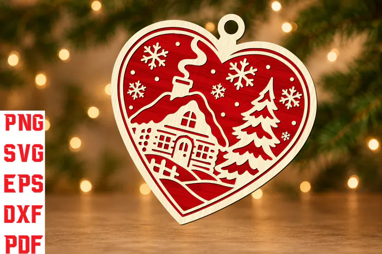 Christmas Village Heart Ornament SVG