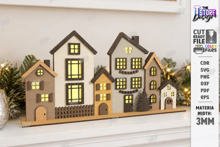 Christmas Village Lighted Stand Laser Cut | Christmas Town