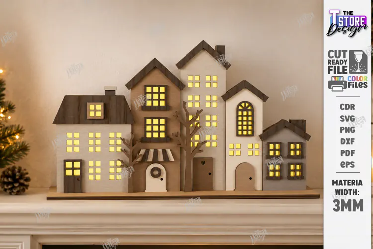 Christmas Village Lighted Stand Laser Cut | Christmas Town