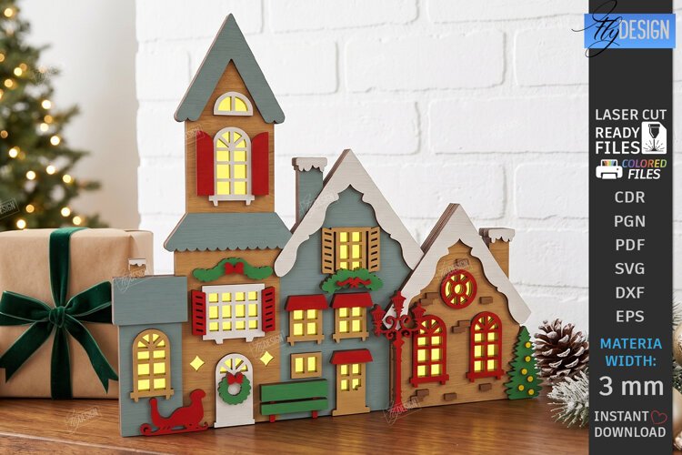 3D Christmas Village Lighted Stand Laser Cut | Holiday Decor example image 1
