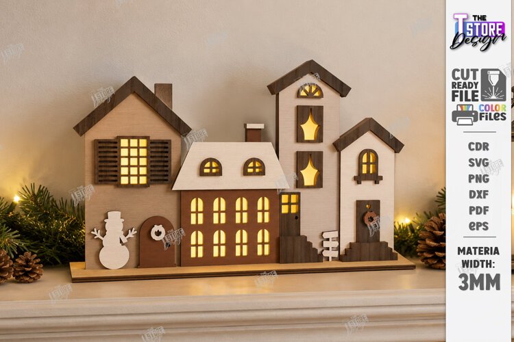 Christmas Village Lighted Stand Laser Cut | Christmas Town example image 1