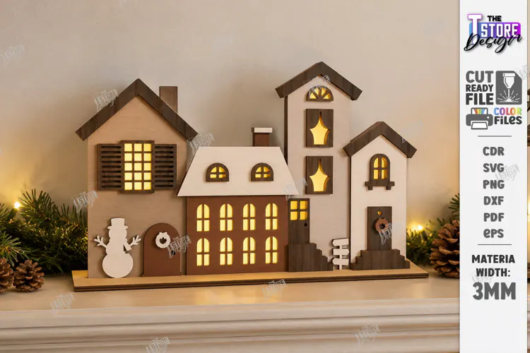 Christmas Village Lighted Stand Laser Cut | Christmas Town